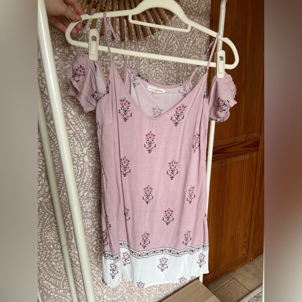 LA Hearts by PacSun Cold Shoulder Shirt Sleeve Pink White Floral Mini Dress - Picture 1 of 7